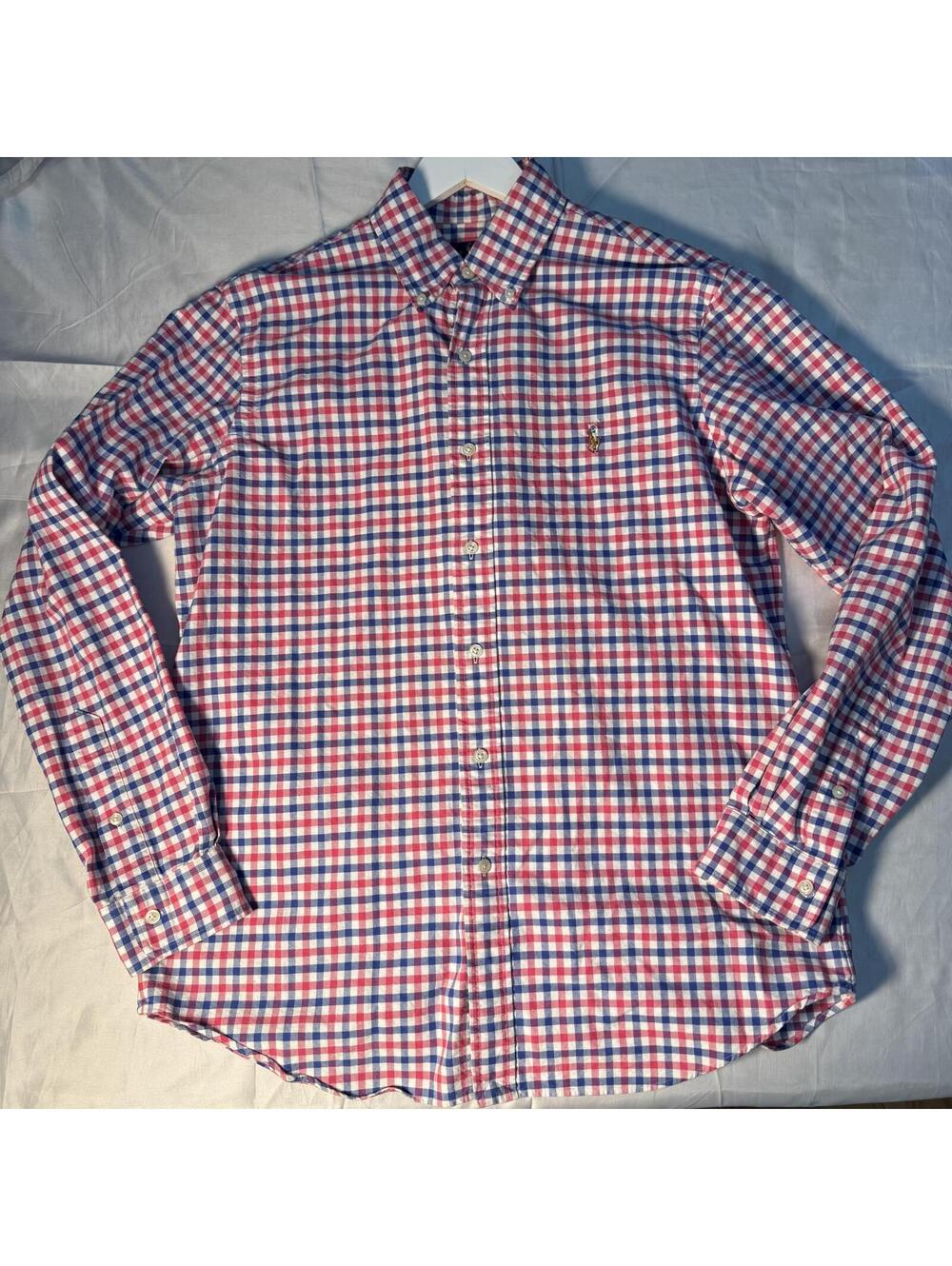 Ralph Lauren Plaid Button Down Shirt Mens Medium Red Blue White Cotton Pony Logo